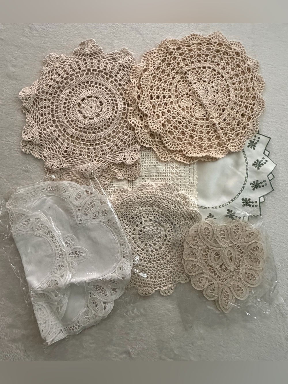 Assorted Crochet & Lace Doilies  - 13 Neutral Cream Set